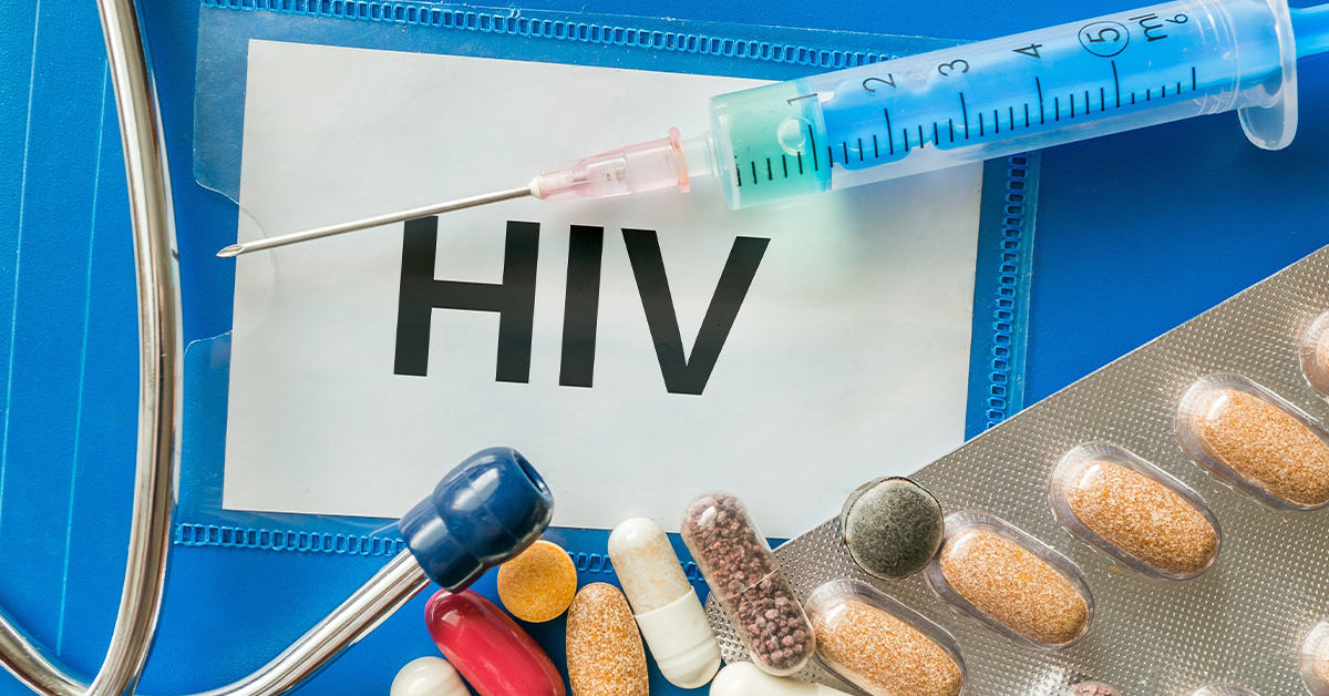 HIV Drug Linked to Extreme Bone Loss by Science featured image showing pills and syringe next to stethoscope and HIV name tag